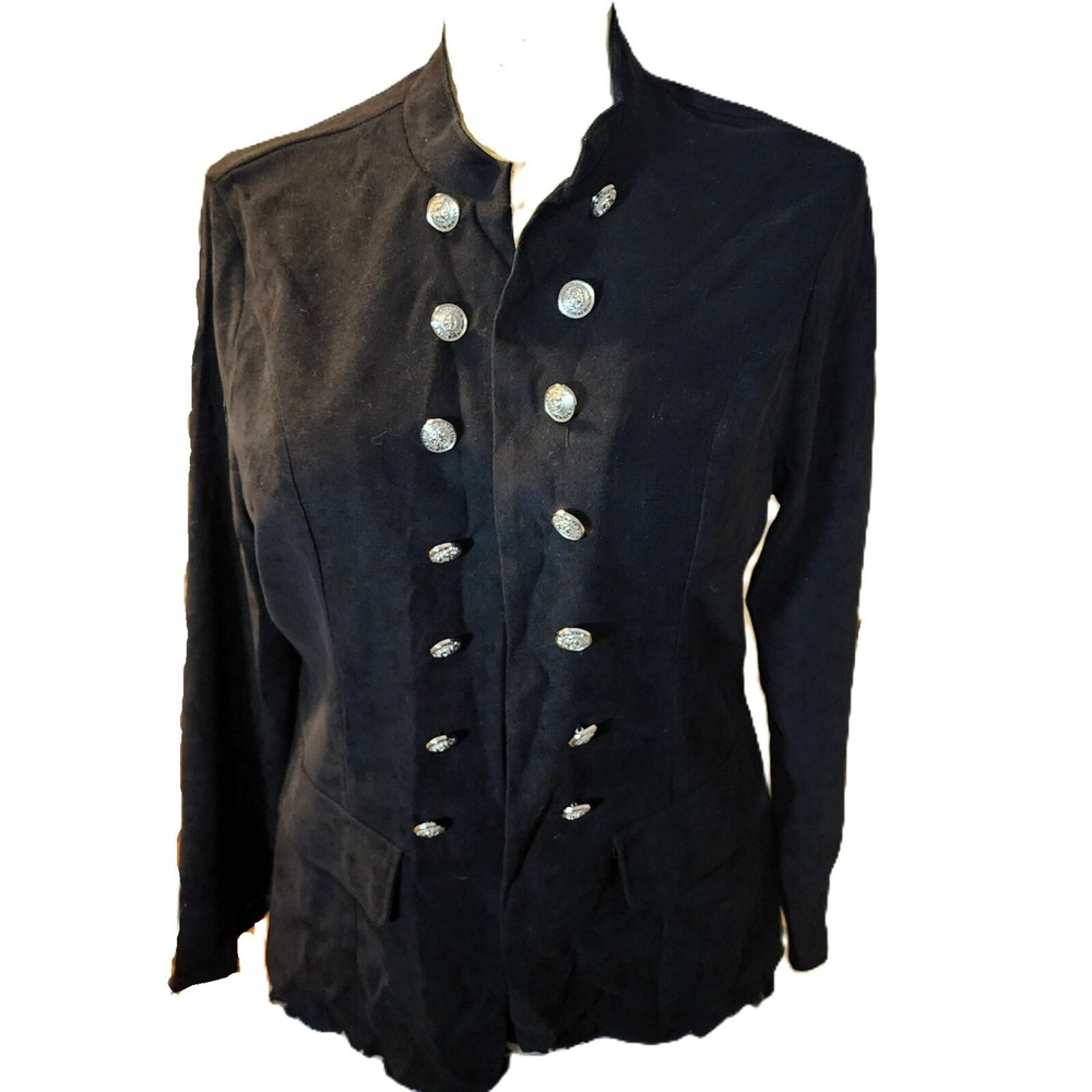XXL Black Long Sleeve Polyester Silver‎ Button Open Jacket